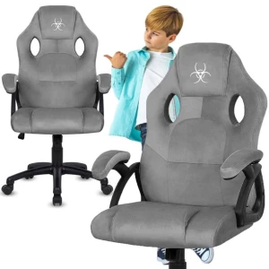 Fotel gamingowy obrotowy gracza welurowe szare krzesło do biurka ucznia