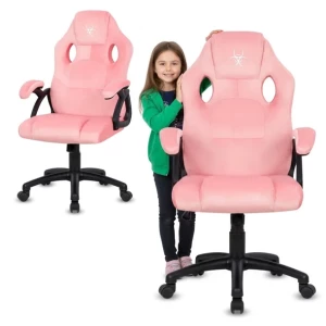 Fotel gamingowy obrotowy welur różowy krzesło do biurka ucznia dziewczynki