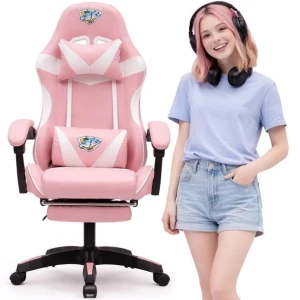 FOTEL gamingowy z MASAŻEM pleców KOMPUTEROWY OBROTOWY dla gracza +PODNÓŻEK!