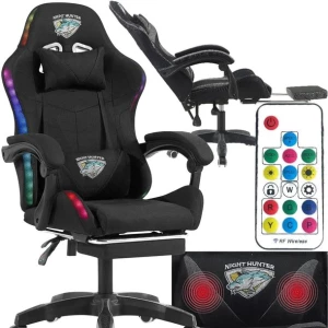 Fotel LED z MASAŻEM obrotowy TKANINA gamingowy KOMPUTEROWY gracza PODNÓŻEK!