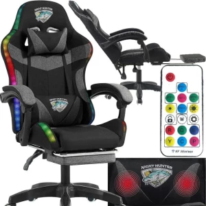 Fotel LED z MASAŻEM obrotowy TKANINA gamingowy KOMPUTEROWY gracza PODNÓŻEK!