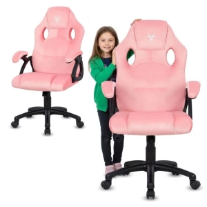 Fotel obrotowy gracza welur różowy krzesło do biurka ucznia dziewczynki