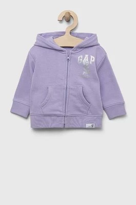 GAP bluza niemowlęca x Disney kolor fioletowy z kapturem z nadrukiem Gap