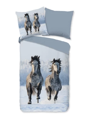 Good Morning Komplet pościeli flanelowej "Snowhorses" w kolorze szarym rozmiar: 135x200 cm