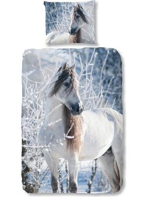 Good Morning Komplet pościeli flanelowej "White Horse" w kolorze niebieskim rozmiar: 140x200 cm