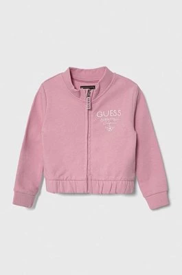 Guess bluza bawełniana dziecięca kolor różowy gładka