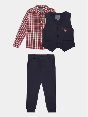 Guess Komplet koszula, kamizelka i spodnie materiałowe N3BG02 KAE30 Granatowy Regular Fit