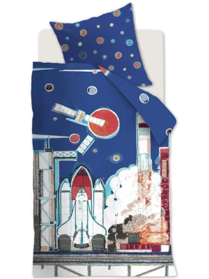 Hanneke de Jager Komplet pościeli renforcé "Rocket Ship" w kolorze niebieskim ze wzorem rozmiar: 135x200 cm
