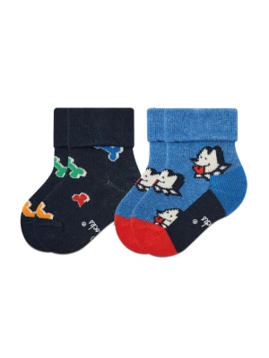 Happy Socks Zestaw 2 par wysokich skarpet dziecięcych KDDB45-6500 Granatowy