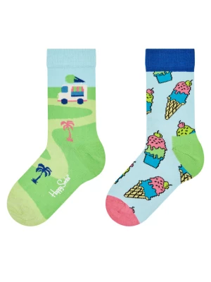 Happy Socks Zestaw 2 par wysokich skarpet dziecięcych KICE02-6000 Kolorowy