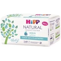 Hipp Babysanft Ultra-Sensitive Biodegradowalne chusteczki nawilżane Natural Aqua 99% wody, od 1. dnia życia 2 x 60 szt. HiPP