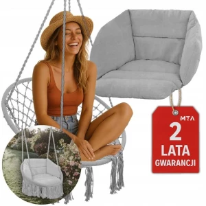 HUŚTAWKA BOCIANIE GNIAZDO Z PODUSZKĄ XXL ZESTAW OGRODOWY SZARY BOHO 120CM