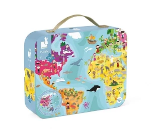 Janod, Puzzle w walizce dwustronne 208 elementów błękitna planeta 7+