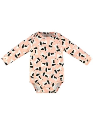 Jasno różowe bawełniane body niemowlęce z nadrukiem z długim rękawem Up Baby