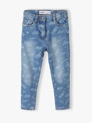 Jasnoniebieskie spodnie jeansowe dziewczęce z napisami Minoti