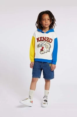 Kenzo Kids bluza bawełniana dziecięca kolor biały z kapturem z aplikacją Kenzo kids