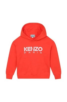 Kenzo Kids bluza bawełniana dziecięca kolor czerwony z kapturem z nadrukiem Kenzo kids
