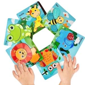 KLOCKI DREWNIANE UKŁADANKA PUZZLE MONTESSORI DZIECI EDUKACYJNE 34 EL DUŻE