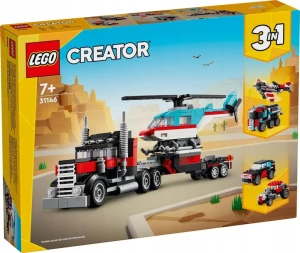 ﻿Klocki Lego Creator Zestaw 3 w 1 Ciężarówka z platformą i helikopterem 7+