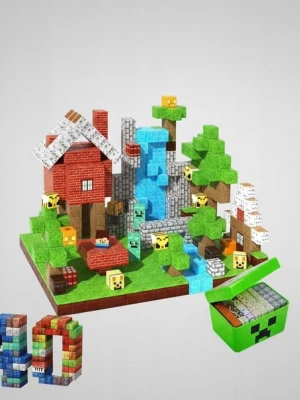 KLOCKI MAGNETYCZNE 240 sztuk DUŻY ZESTAW DUŻY ZESTAW 3D 2 FIGURKI MineCraft