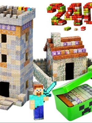 KLOCKI MAGNETYCZNE 3D DUŻY ZESTAW XXL 240 sztuk +FIGURKI Pudełko MineCraft