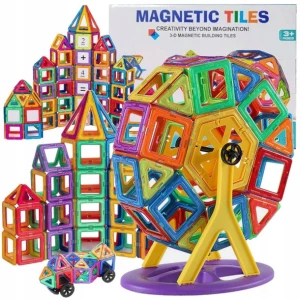 ﻿KLOCKI MAGNETYCZNE 3D koło młyńskie pojazdy ZESTAW Magnetic Tiles 72 el.