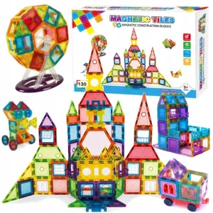 ﻿KLOCKI MAGNETYCZNE 3D konstrukcyjne DUŻE Zestaw XXL 130 el. Magnetic Tiles