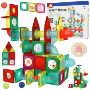 ﻿KLOCKI MAGNETYCZNE DLA DZIECKA 3D EDUKACYJNE TOR KULKOWY ZJEŻDŻALNIA 148EL