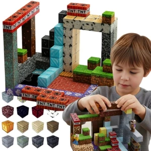 KLOCKI MAGNETYCZNE KLOCKI SZEŚCIANY 220 KLOCKÓW + 2 LUDZIKI KLOCKI PIKSELE
