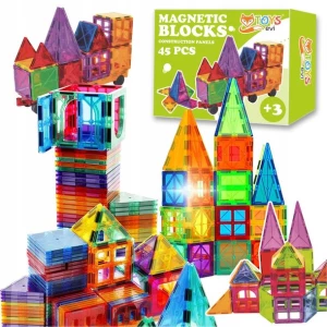 Klocki magnetyczne PANELE KONSTRUKCYJNE edukacyjne kolorowe 3D zestaw 45szt
