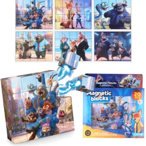 Klocki magnetyczne Zwierzogród Puzzle 3D 6 obrazków dzieci ZOOTOPIA 20pcs
