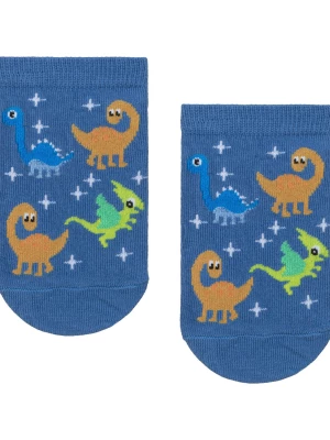 Kolorowe skarpetki stopki dziecięce w dinozaury, niebieskie Endo
