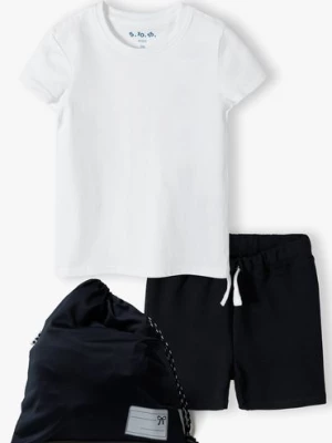 Komplet gimnastyczny dla dziewczynki - granatowe spodenki i biały t-shirt 5.10.15.