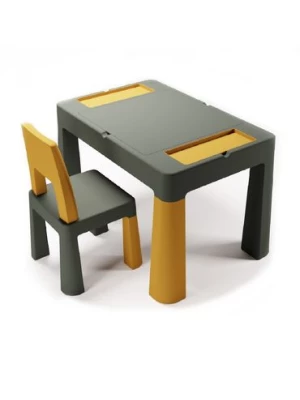 Komplet Multifun stolik i dwa krzesełka -  grafitowy, musztardowy TEGA