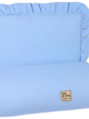 KOMPLET MUŚLINOWY LEKKI KOCYK KOŁDERKA + PODUSZKA Z FALBANKĄ - SKY BLUE