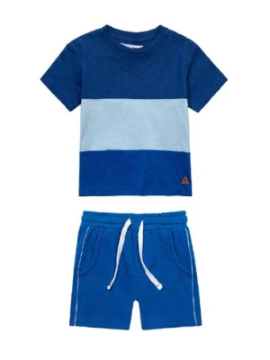 Komplet ubrań dresowych niemowlęcych- T-shirt w paski i niebieskie szorty Minoti