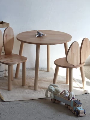 Krzesełka woody + stolik okrągły komplet Little Wood Bunny