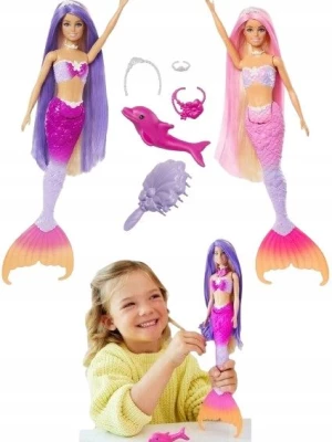 ﻿Lalka Barbie Malibu Syrenka zmieniająca kolor+ akcesoria długie włosy HRP97