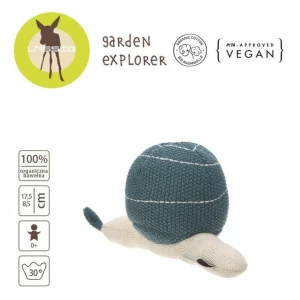 Lassig - Dziergana przytulanka z grzechotką - Garden Explorer - Ślimak - niebieski