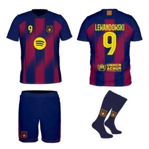 Lewandowski Barcelona strój komplet + getry rozmiar 122