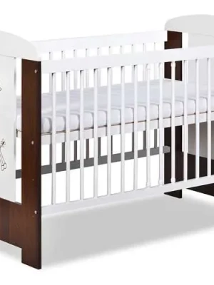 ŁÓŻECZKO Dziecięce Drewniane 120x60 Białe Orzech ŻYRAFKA