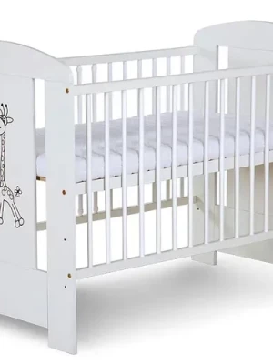 ŁÓŻECZKO Dziecięce Drewniane 120x60 Białe ŻYRAFKA