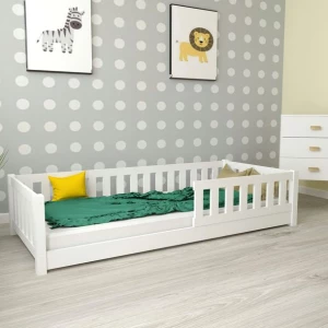 ŁÓŻKO DREWNIANE MONTESSORI LULU BIAŁE NISKIE 80X160 + STELAŻ GRATIS SOLIDNE