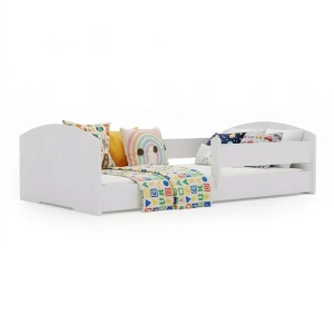 Łóżko dziecięce 140x70 białe jednoosobowe Montessori barierka materac LEO