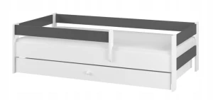 ﻿Łóżko dziecięce dla dziecka SIMPLE BABY BOO 160x80 SZUFLADA biały antracyt