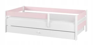 ﻿Łóżko dziecięce dla dziecka SIMPLE BABY BOO 160x80 SZUFLADA biały + różowy
