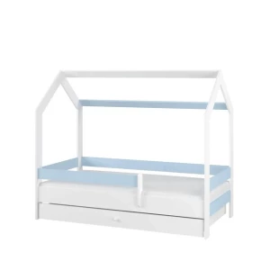 Łóżko dziecięce DOMEK BABY BOO 180x80 szuflada BIAŁY GŁADKI + NIEBIESKI