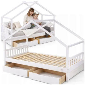 ŁÓŻKO DZIECIĘCE DREWNIANE 200x90 HELIA DOMEK 90x200 + STELAŻ + SZUFLADY