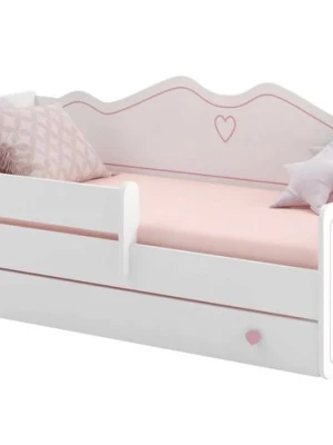 Łóżko dziecięce EMMA-DREAM 140x70 barierka szuflada materac - Biały/Różowy