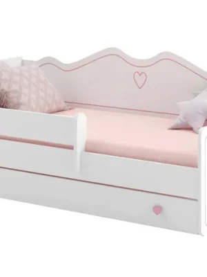 Łóżko dziecięce EMMA-DREAM 180x80 barierka szuflada materac - Biały/Różowy